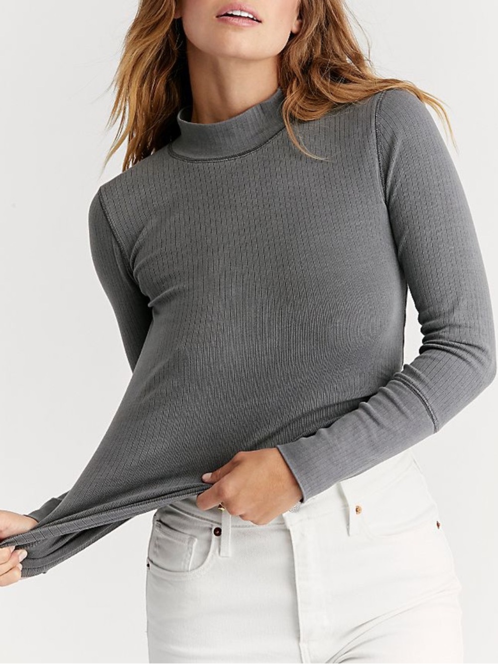 NWT Free People Intimately Rickie Ribbed Turtleneck Sweater - Charcoal Gray